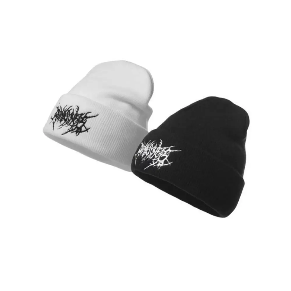 Solid Color Embroidered Gothic Street Punk Knitted Beanie - Warm Unisex Couple Ski Hat, Soft Acrylic Cold Weather Headwear, Adjustable Skull Design for Autumn Winter, Casual TikTokShopBlackFriday Assorted Set, Hats, Beanies