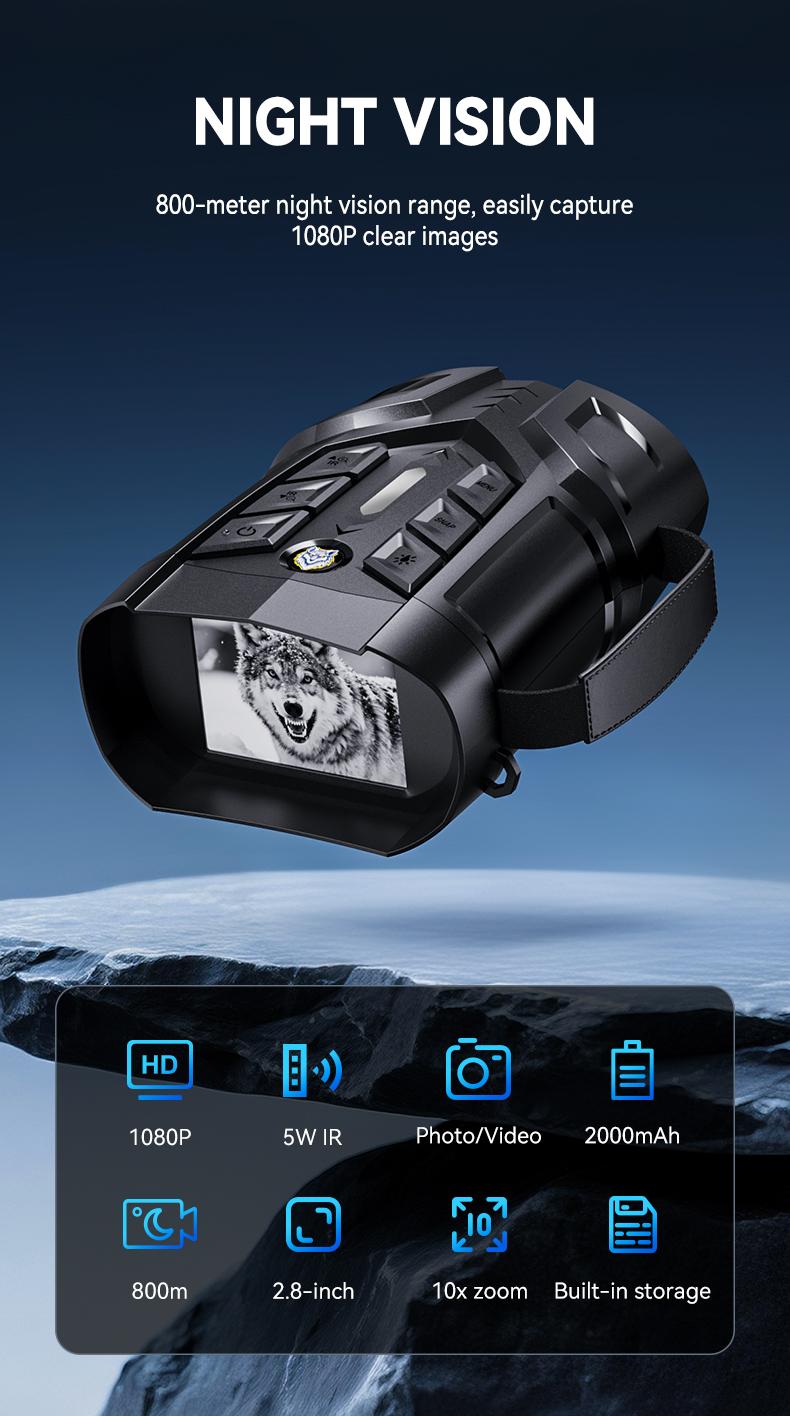 Digital Night Vision Goggles with 2.8" HD Display- 10x Magnification Binoculars Style, Infrared Night Vision for Hunting, Camping, Wildlife, Supports Photo/Video, Christmas Gifts