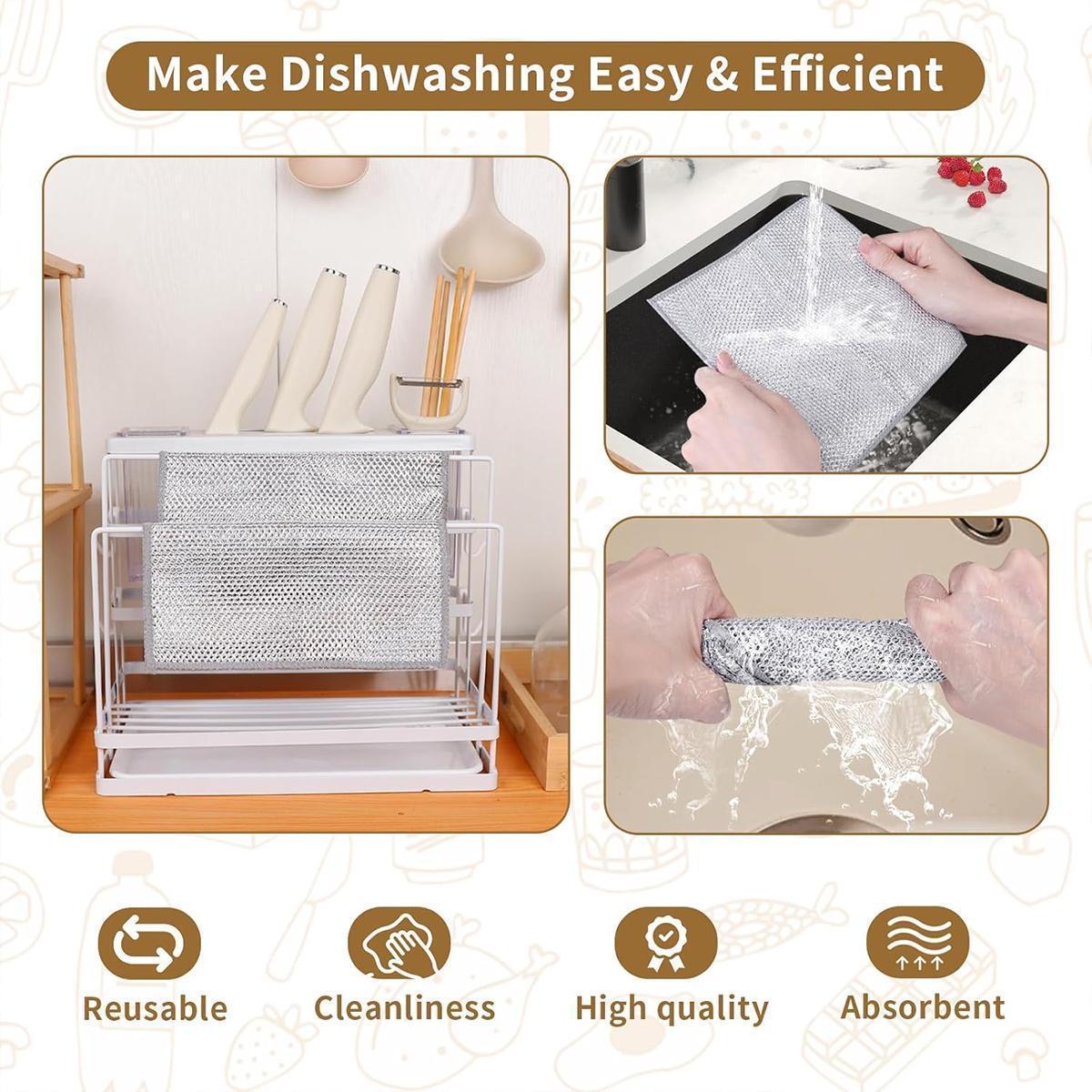 12 Counts Dishwashing Rags,Multipurpose Non-Scratch Wire Dishcloths for Wet and Dry Use, Reusable Wire Cleaning Cloths for Kitchen,Sinks,and Pans Silver Removable, Washable & More 12 Counts Dishwashing Rags,Multipurpose Non-Scratch Wire Dishcloths for Wet and Dry Use, Reusable Wire Cleaning Cloths for Kitchen,Sinks,and Pans Silver Removable, Washable & More