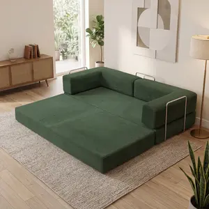 Full-Sponge Compressed Sofa, Frameless Modular Corduroy Couch, No-Assembly Loveseat Sleeper with Fixed Frame & Removable Armrests, Foldable Floor Futon for Small Spaces