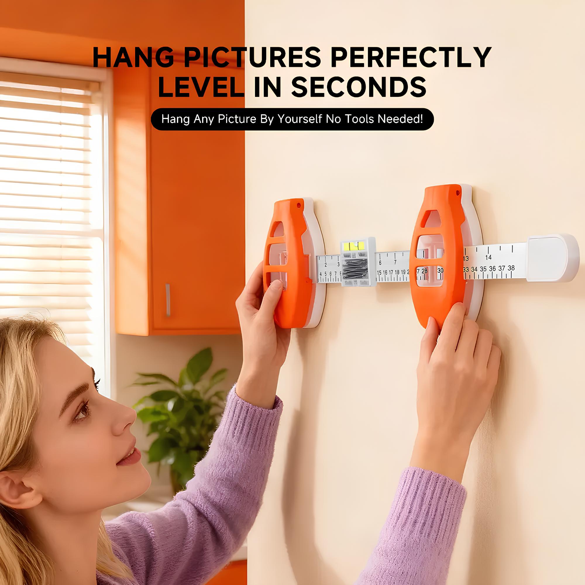 Picture Hanging Tool with Level, Picture Frame Hanging Ruler, Wall Alignment & Marking Tool, Easy Install Frame Leveling Tool for Wall Decor, Artwork, DIY Crafts & Home Organization