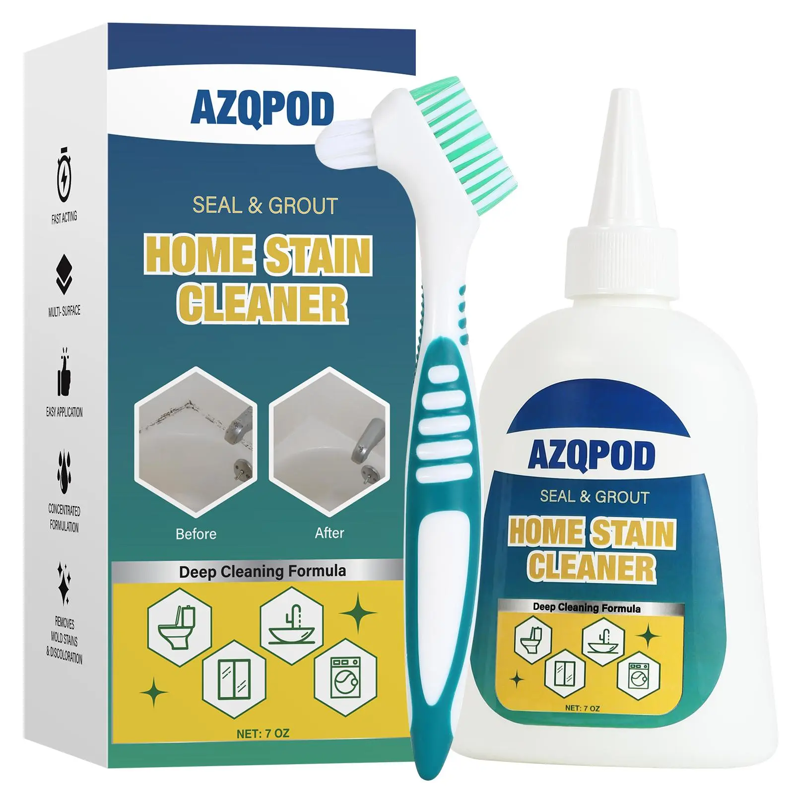 Heavy Duty Stain Cleaner Gel - Effective Stain Removal All Purpose Cleaner for Washer Front Loader Door Seal, Bathtub, Wall, Bathroom Grout - Powerful Mold & Mildew Remover - 7 Fl Oz, Super Concentrated Wash