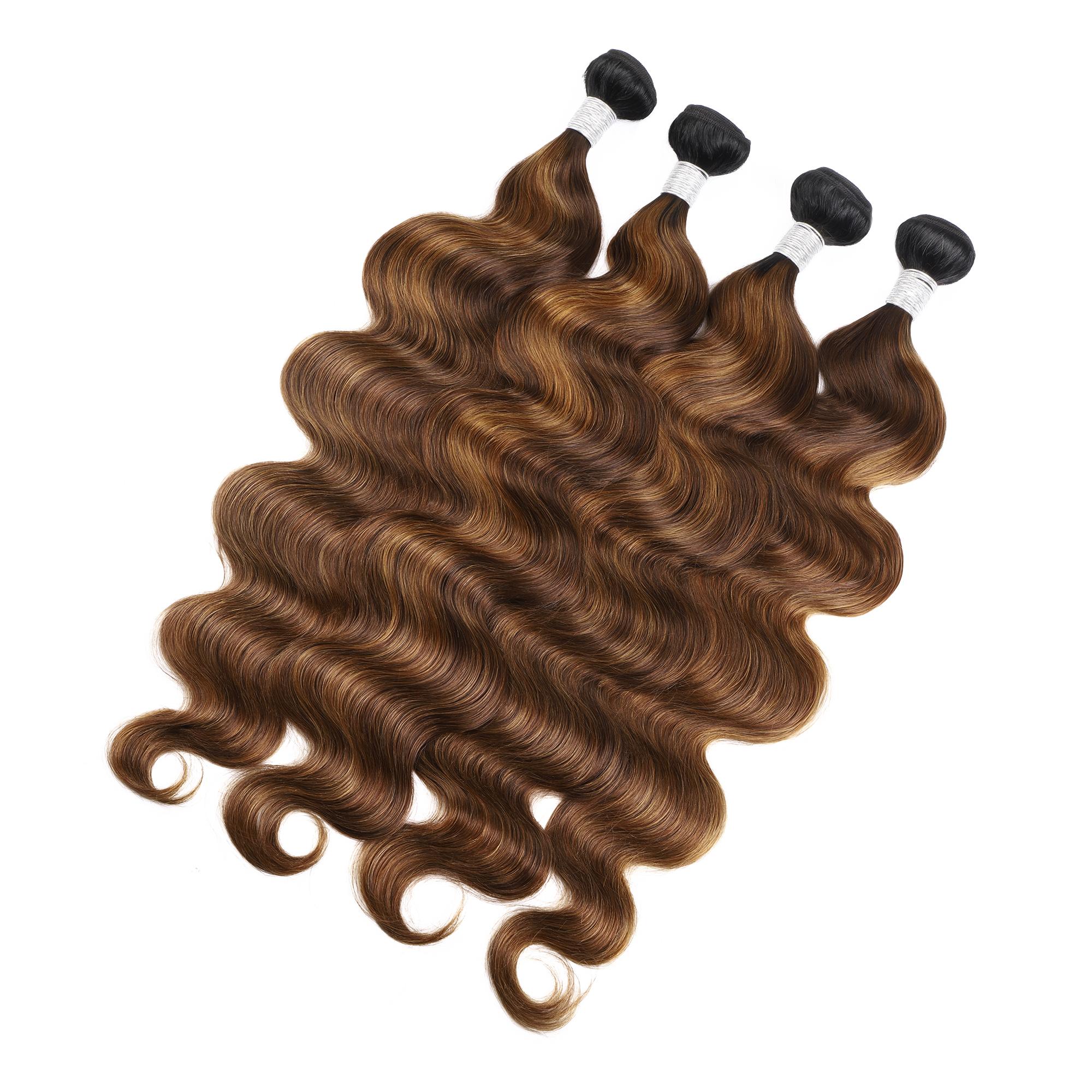 Ombre Brown Highlight Body Wave Human Hair Weave Sew in 1 3 4 Bundles Brazilian Remy Hair Dark Root Blonde Human Hair Weaves Extension Piano Color