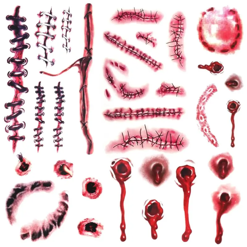 Halloween Decorations, 32PCS Halloween Tattoos Stickers, Scary Zombie Makeup, Relistic Fake Scars Wounds, Body Fake Tattoos for Women Party Favors Accessories for Trick or Treat Supplies Sticker
