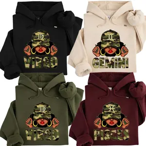 [Full 12 Zodiac] Slay Girl Zodiac Hoodie – Astrology Sign Graphic Pullover for Men and Women, Cozy Horoscope Hoodie with Camo Hat Design, Perfect Gift for Zodiac Lovers