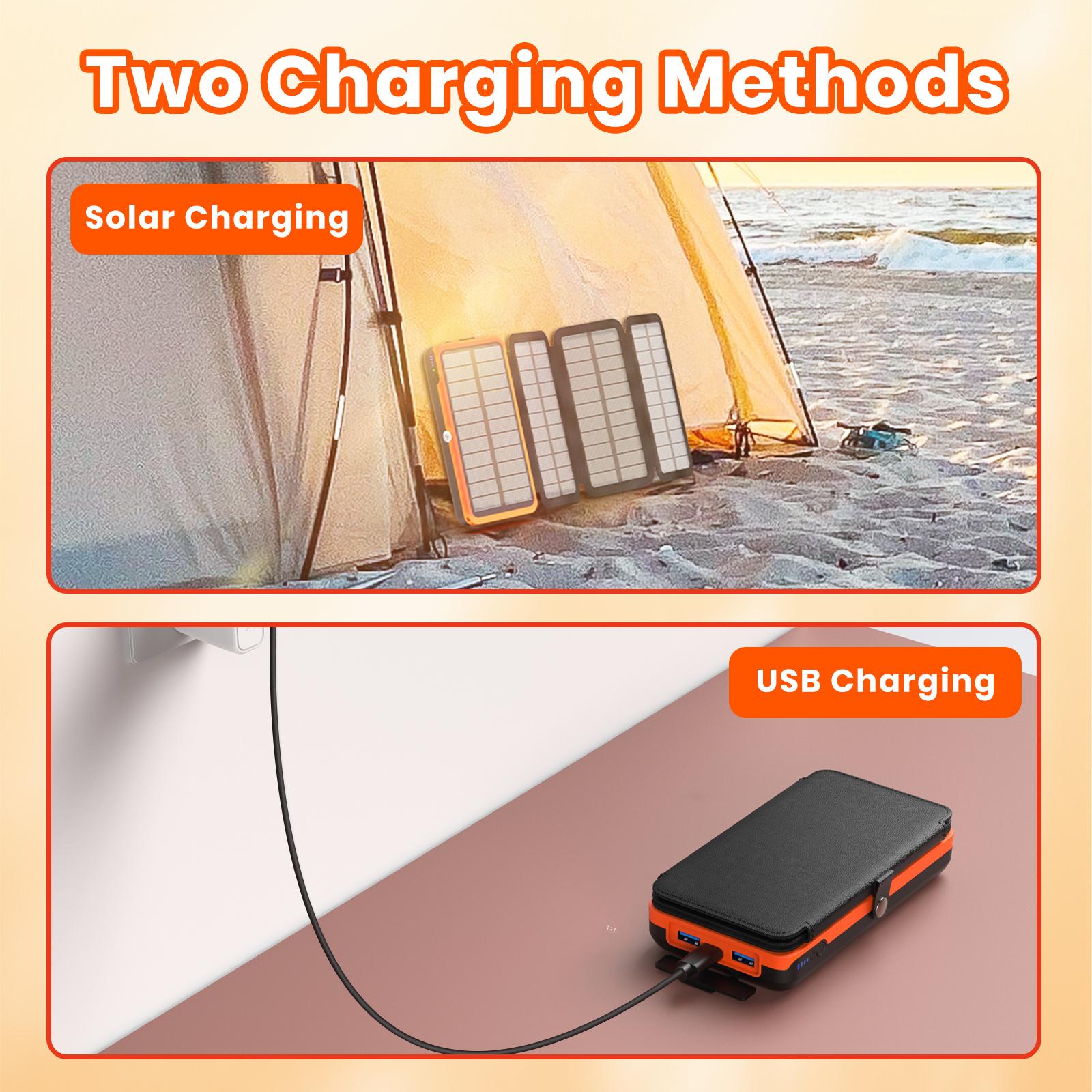 Solar Charger 27000mAh Power Bank 22.5W Fast Charging Portable Phone Charger with 4 Solar Panels USB C PD External Battery Pack with 3 USB Outputs for Smartphone Tablet