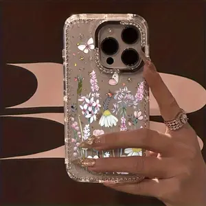 Bow Flower Luxury Rhinestone Fashion Phone Case, Transparent Sparkling Diamond Frame Star Case Anti-Drop Case, Compatible with iPhone 17 Pro Max 17 Air 16 15 14 Plus 13 12 11 Protective Cover, Christmas Gift, New Year Gift, Easter Gift, Halloween