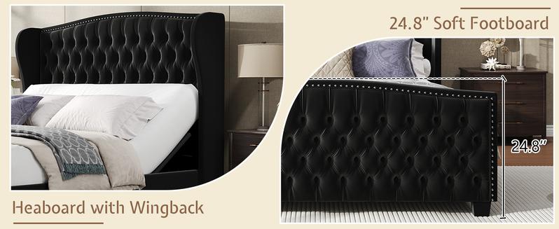 [Ships in 2 Boxes] AMERLIFE Adjustable Bed Frame, 50.8" H Velvet Upholstered Bed with Wingback Headboard and Deep Button Tufting, Platform Bed Frame with Dual Motor and Remote Control, No Box Spring Needed/Best Gift Ideas/Christmas Gifts