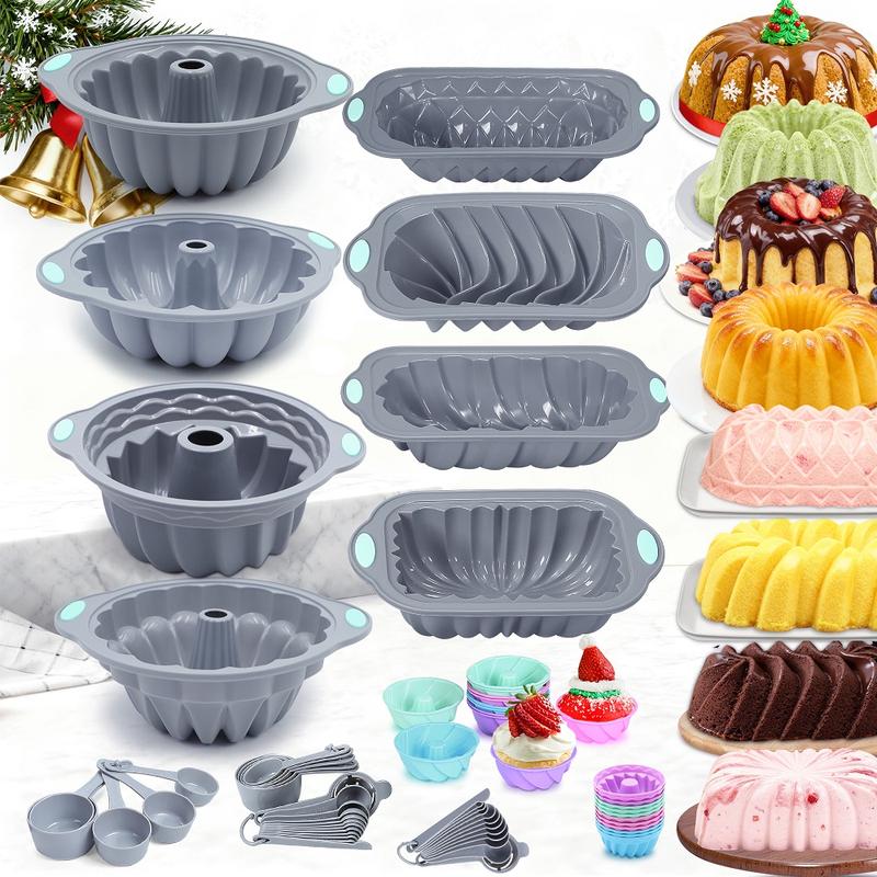 nonstick pan To encounter 66/45/21 Pieces Silicone Baking Set 7 Cups Tubular Cups 45 Mini Loaf Pans for Banana Bread Sandwiches Pound Cakes Meatloaf Mousses Jellies Chocolates Christmas Gift