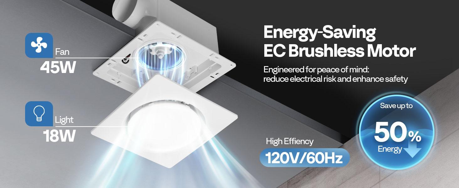 VIVOHOME Autoflow Bathroom Exhaust Fan with Light & Humidity Sensor (30-110-160CFM) - 2700K/4000K/5700K & Energy Efficient EC Motor, Constant Airflow (Install Kit, 4-in Duct)