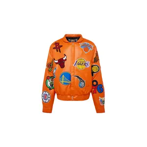 NBA COLLAGE VEGAN LEATHER JACKET Orange "COLLAGE ORANGE" NBA-201-ORG