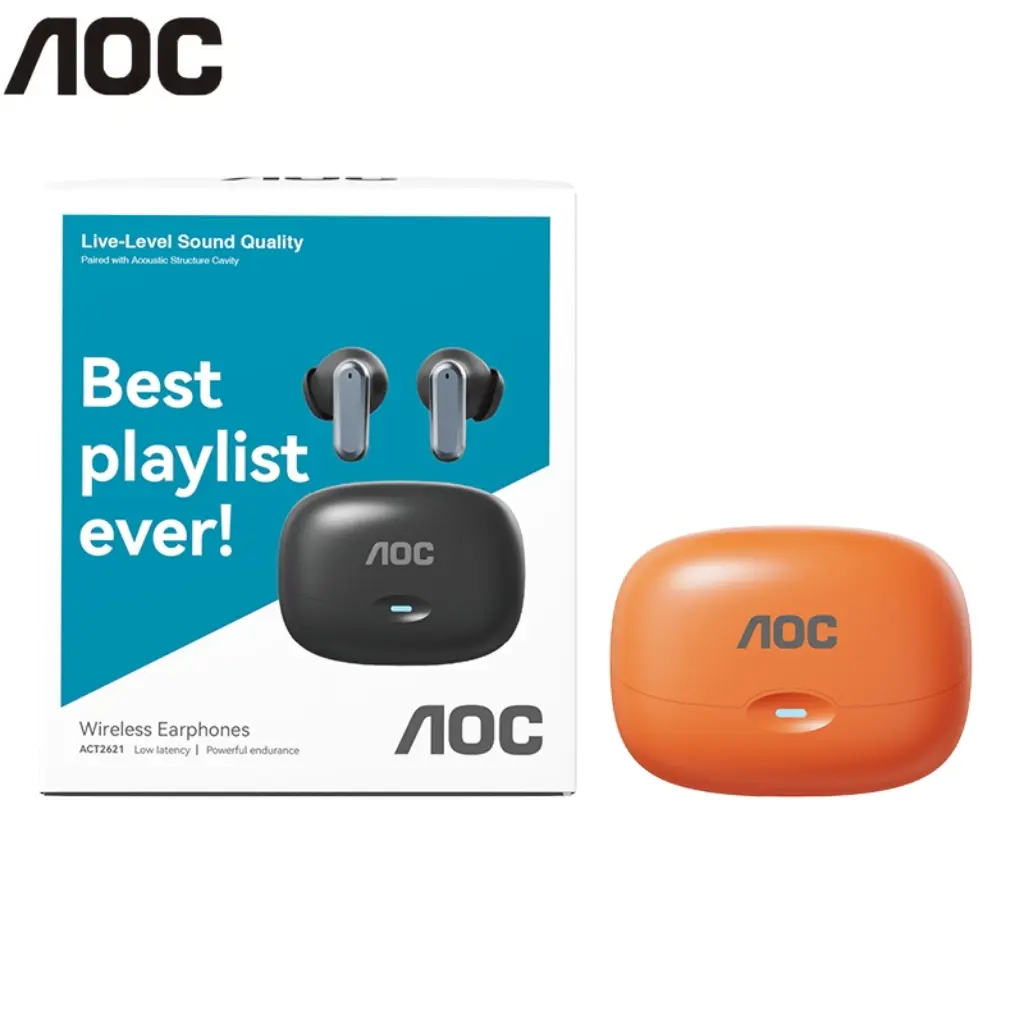 AOC2621 Wireless Bluetooth 6.0 Earbuds - IPX5 Rated Waterproof Headphones, ENC Cancellation, 13mm Stereo Drivers, Touch Control, Long-Lasting Battery Charging Case, for Mobile/PC/Laptop Sports & Office Use