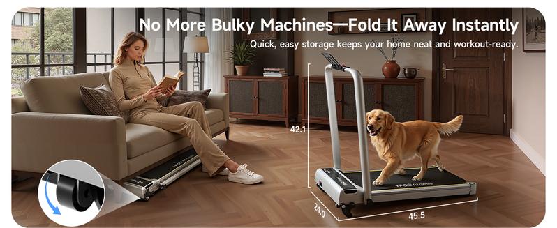 YPOO Manual Incline Foldable walking pad Treadmills with handle  300 Lbs Home Walking Pad Portable Workout Equipment with LED Display Remote Control & APP women gym