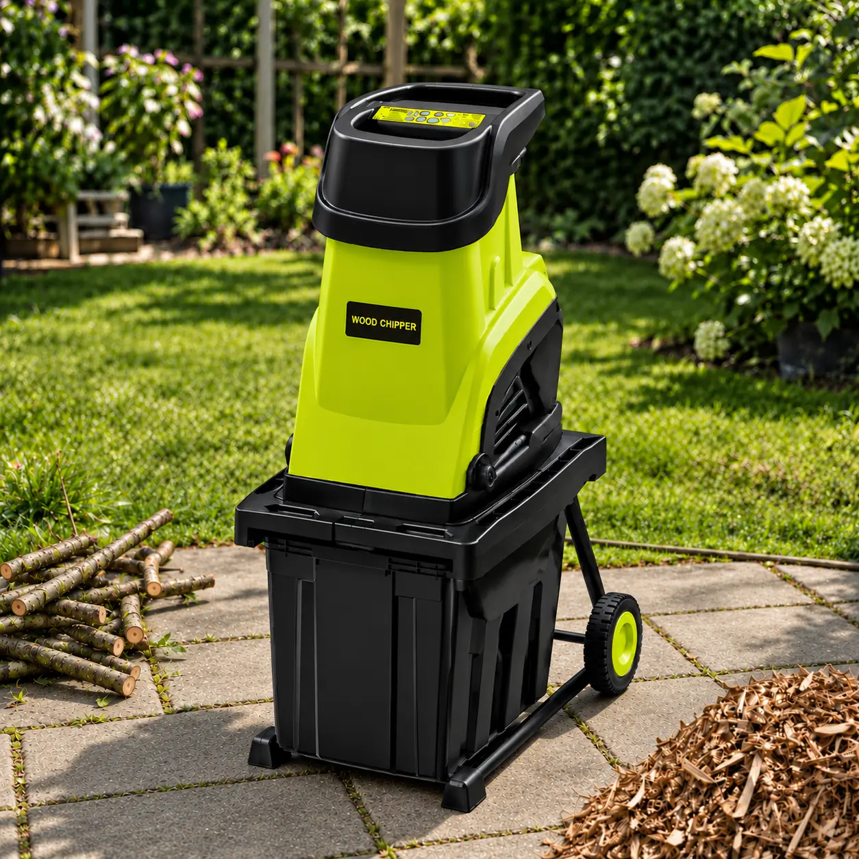 Electric Wood Chipper Shredder for Yard & Garden Waste, 15-Amp Portable Branch Mulcher, 1.77-Inch Branch Cutting Capacity, 10-Gallon Collection Bin for Backyard Cleanup, Leaves & Twigs