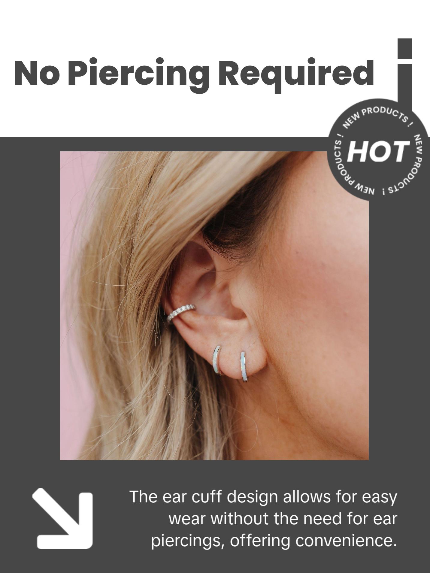 Single Glitter Ear Cuff - Simple Design with Glitter Accents, Ideal for Everyday Wear 925 sterling silver