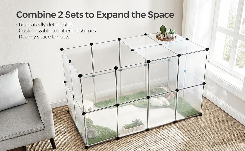 SONGMICS Pet Playpen with Floor, Small Animal Pen, Pet Fence Indoor, DIY Plastic Enclosure for Hamsters, Rabbits, Hedgehogs, Ferrets, 56.3 x 28.7 x 18.1 Inches