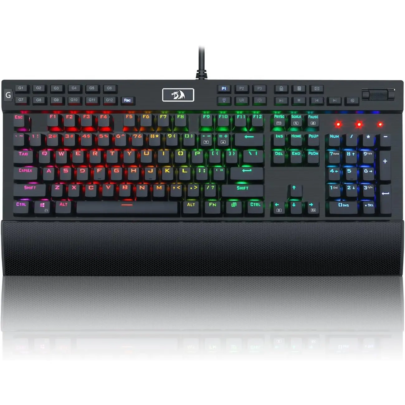 Redragon K550 RGB Gaming Keyboard, 104 Keys + 12 Macro G Keys Wired Mechanical Keyboard w/Aluminum Top Plate, Custom Clicky Purple Switch, Extra USB Port & Wrist Rest