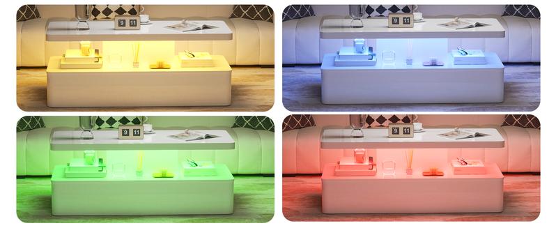 Dragosum Contemporary Coffee Tables for Living Room, LED Coffee Table with Rounded Corner in 16 Colors, High Gloss 2 Tiers Table with Hidden Power Supply Dragosum Contemporary Coffee Tables for Living Room, LED Coffee Table with Rounded Corner in 16 Colors, High Gloss 2 Tiers Table with Hidden Power Supply