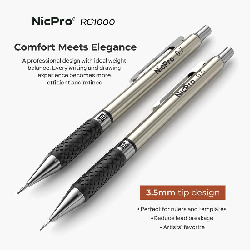 Nicpro Art Mechanical Pencil Set in Case, 4 PCS Metal Drafting Pencil 0.5 mm & 0.7 mm, Lead Pencil with 6 Tube HB Lead Refills, 3 Erasers, 9 PCS Eraser Refills for Artist Writing, Drawing, Sketching