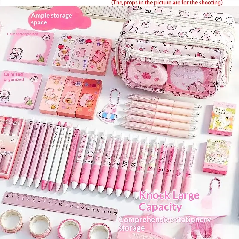 22-Piece Cute Water Dolphin Stationery Set, Aesthetic School Study Supplies, Includes Pencil Case, Keychain, Notebooks, Stickers, Pens, Erasers, Plush Doll, Clips
