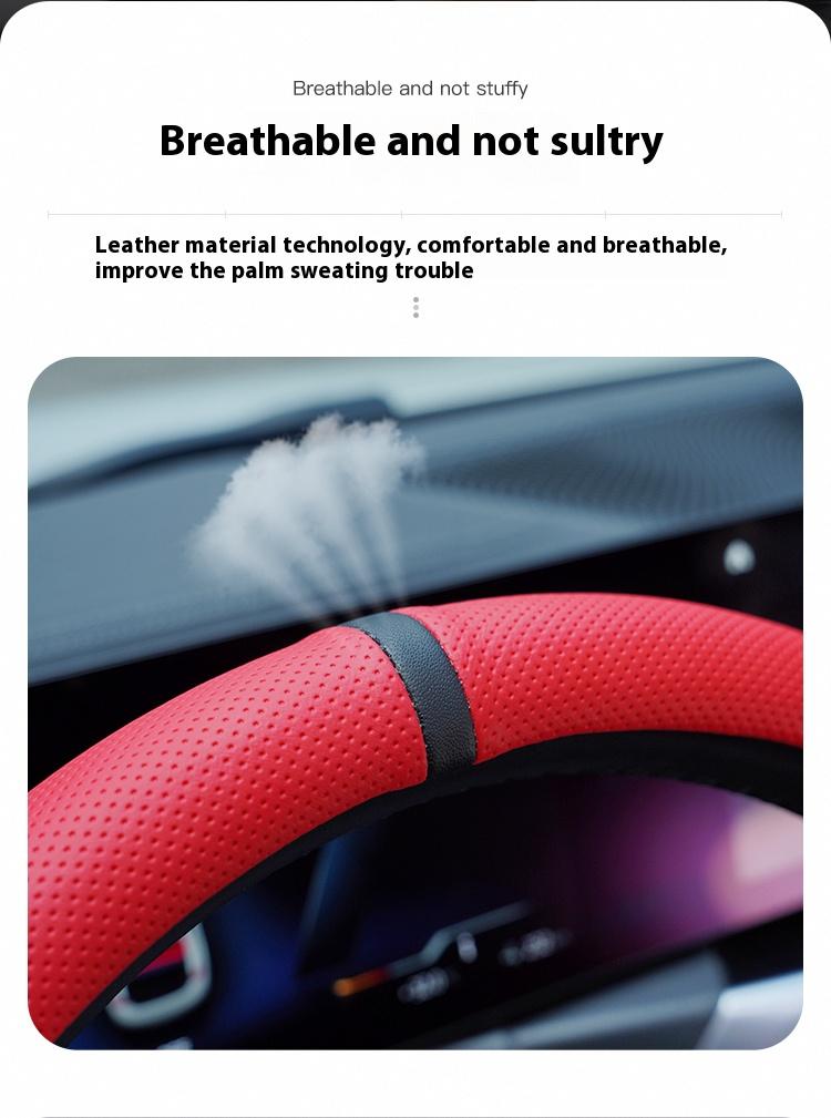 Napa Nappa Leather 15Inch 5D Premium Steering Wheel Cover Ultra-Thin Breathable Anti-Slip Sweat-Resistant Easy Install Universal Fit Enhance Driving Safety Comfort Must-Have Car Essential White