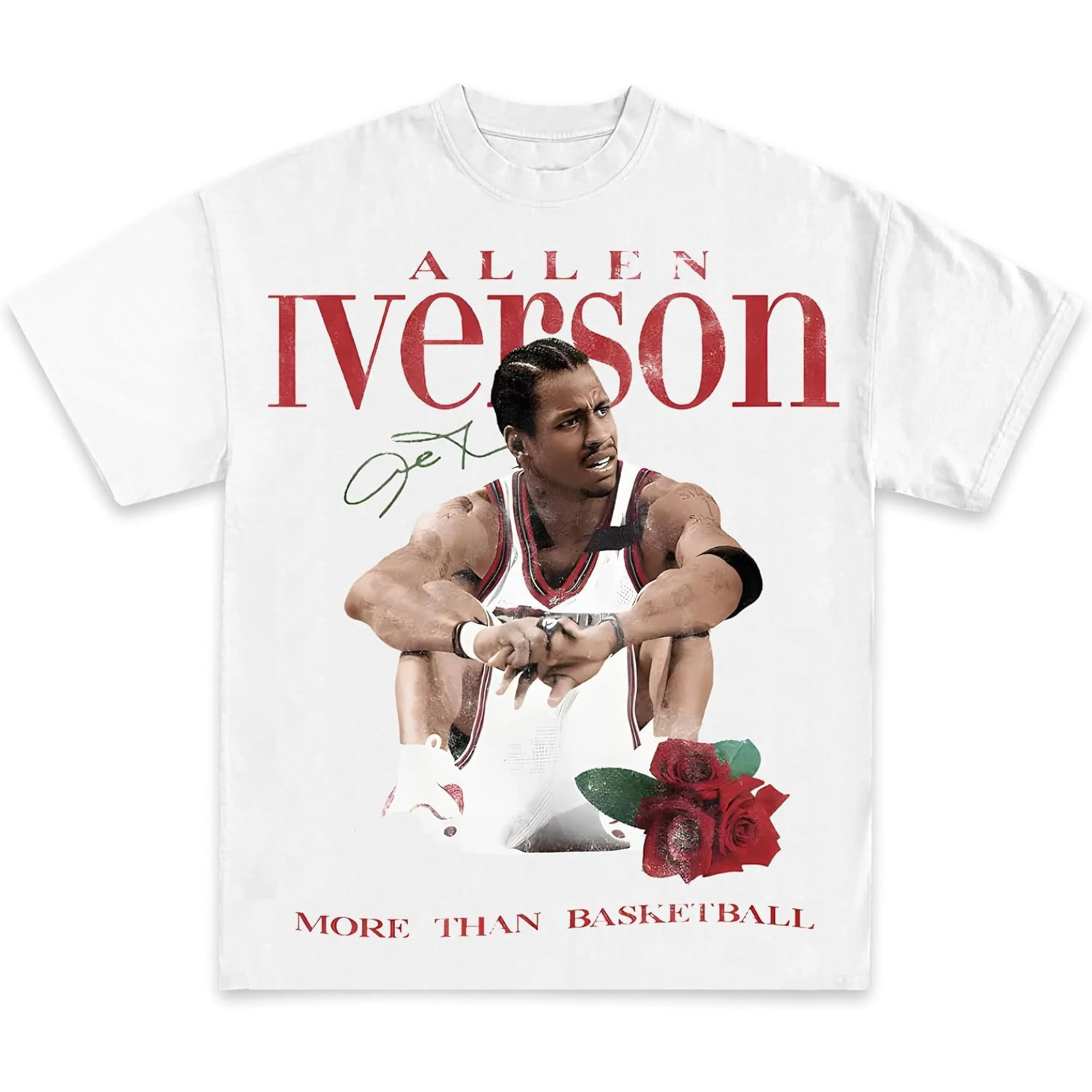 Allen Iverson More Than Basketball Casual Graphic Print Short Sleeve Crew Neck T-Shirt made Streetwear Crewneck