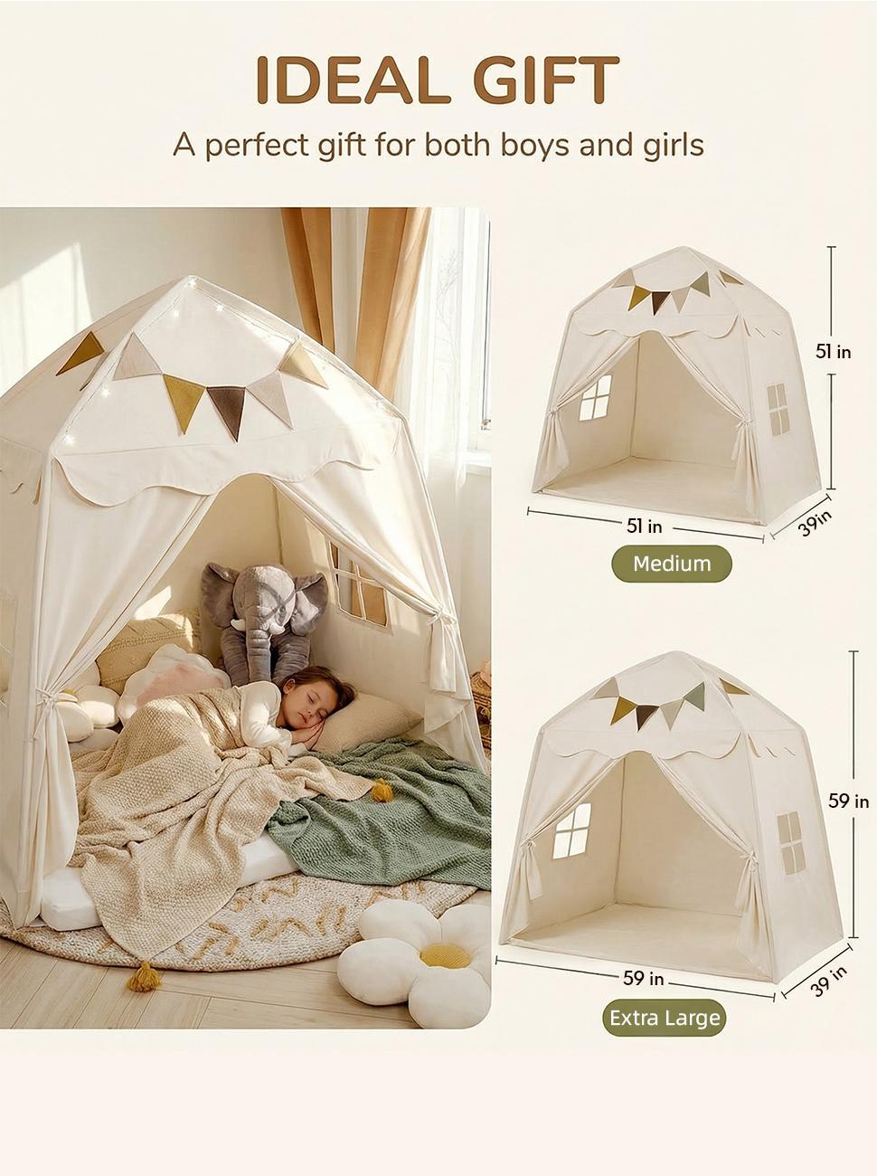 Little DoveKids Play Tent with Tassel, Large Play Tent with Star Light, Portable & Foldable Teepee, Bed Canopy for Girls and Boys, JoyHut, Indoor Outdoor Dome Tent Playhouse, Easter Gifts Basket Stuffers