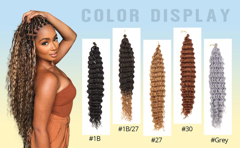 30 Inch Human Braiding Hair for Boho Braids, Deep Wave Bulk Knotless Braids Curly Bohemian Water Wave Braiding(#27, (3 No Weft Bundles/Pack))