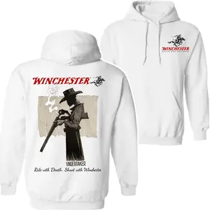 Winchester Undertaker Hoodie - Grim Reaper Cowboy Graphic Shirt with Skull and Rifle Artwork, Unique Western Gunman Streetwear for Men, Cool Vintage Top, Perfect Gift Idea for Fans of Dark Art and Cowboy Style