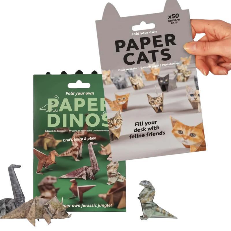 Origami Craft Kit: Fold Kittens/Dinos/Dogs + Train Hand Dexterity — Perfect for Parties & Desk Decor