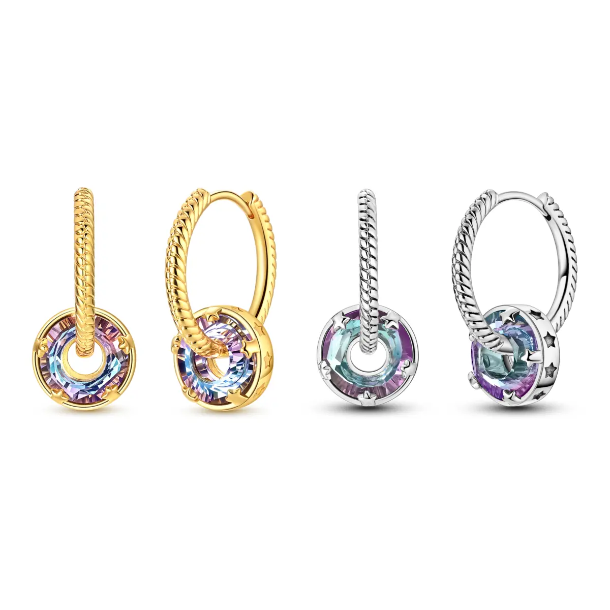 MULA Starry Sky Crystal Hoop Earrings - Vintage Twisted Rope Design, Donut-Shape Aurora Borealis Pendant, Bejeweled Crystal Centerpiece, Snap Closure, Ladies' Everyday Costume Jewelry, Hoop Earring, Aurora Borealis Earrings