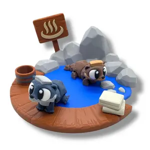 3dGob's Otterly Relaxed Onsen Set with Two Cute 3D Printed Otters Kawaii Hot Spring Decor for Desk Shelf or Bath Theme