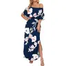 AUSELILY Women's Plus Size Off The Shoulder Dress Wedding Guest Dress Summer Casual Long Ruffle Party Side Split Beach Maxi Dresses with Pockets