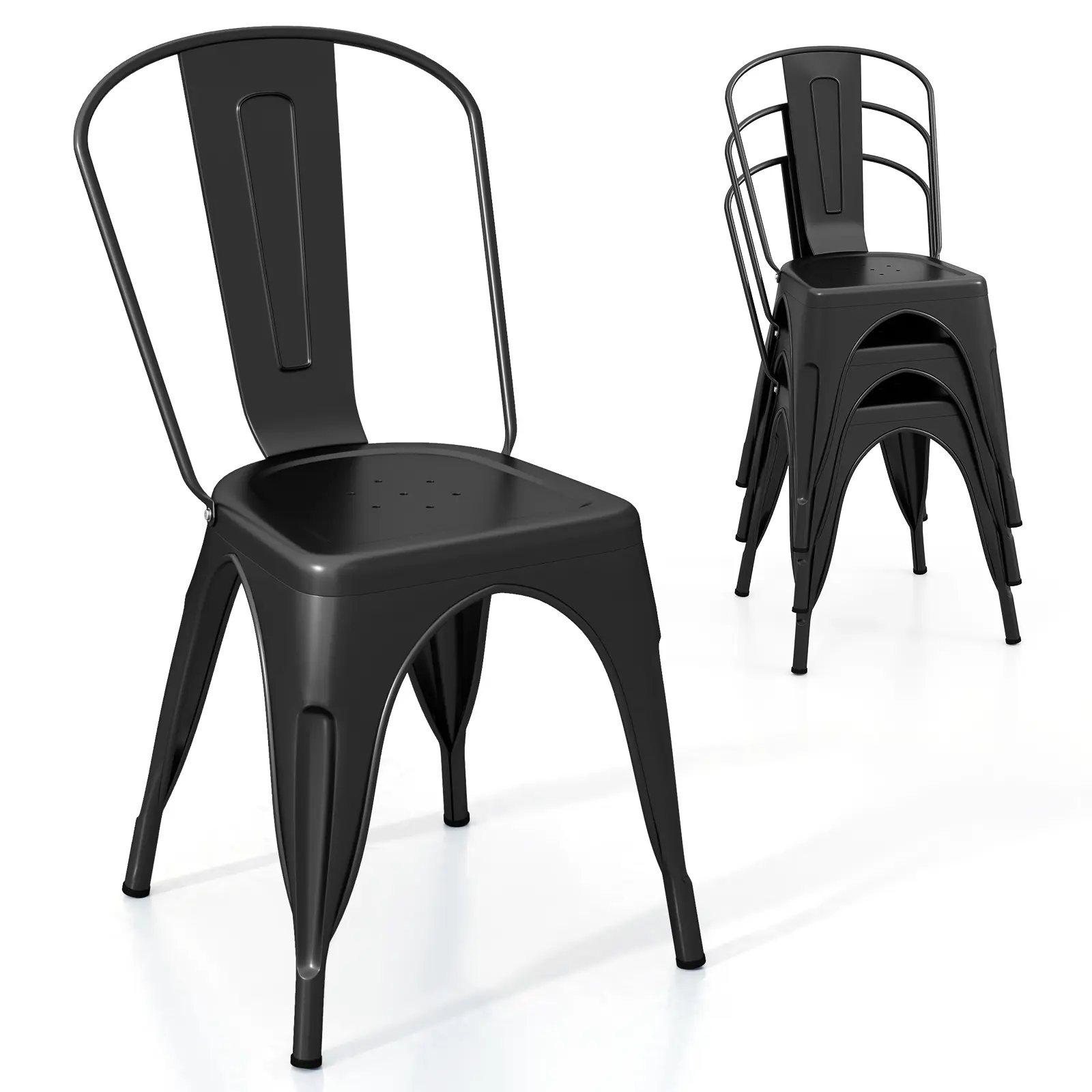 COSTWAY - Metal Dining Chairs Set of 4 with Removable Backrest for Dining Room Restaurant Living Room-Black