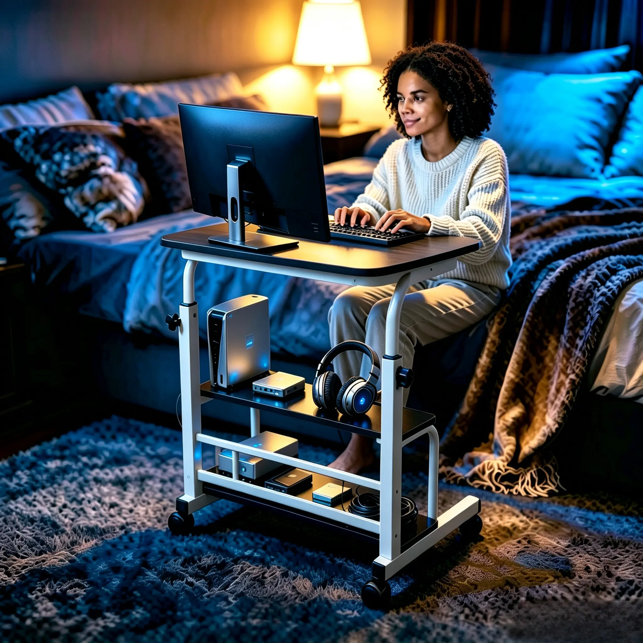 Compact Lift Computer Desk, Wood Desktop Easy for Learning and Writing and Heavy-Duty Metal Legs, Space-Saving Workstation Laptop Desk, Suitable for Home Office Bedroom