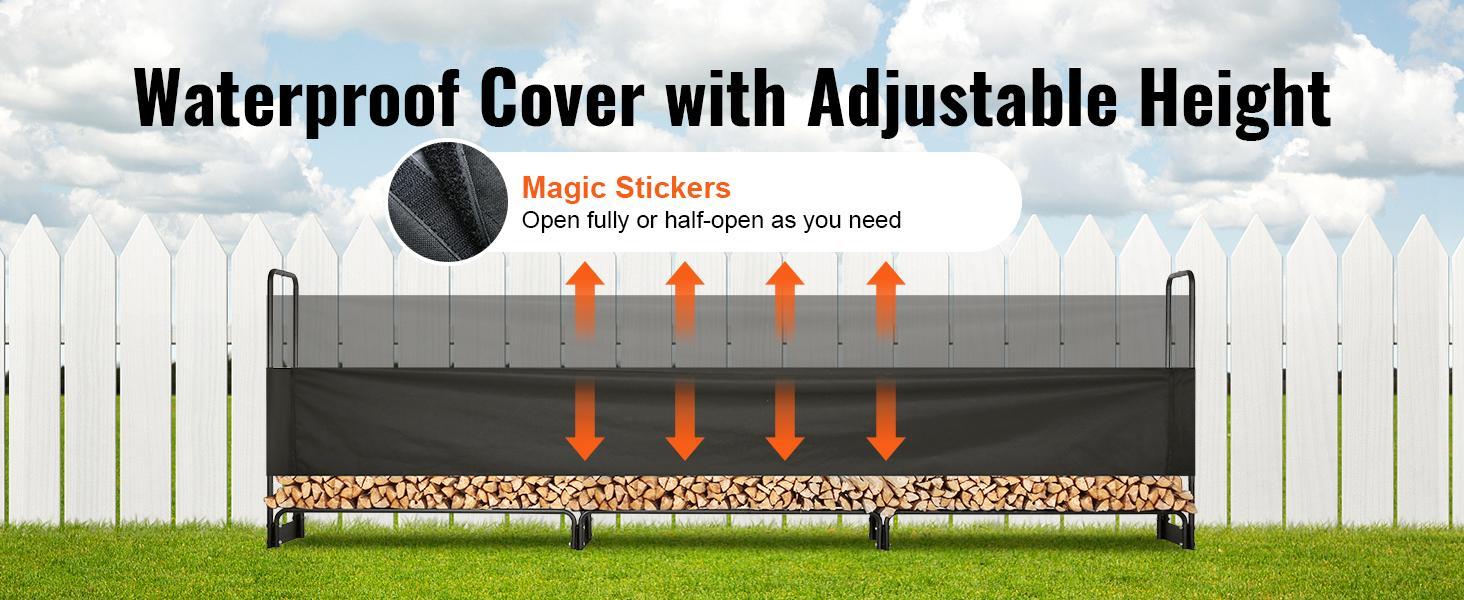 VEVOR 12.7FT Outdoor Firewood Rack with Cover, 152x14.2x46.1in,Heavy Duty Firewood Holder & 600D Oxford Waterproof Cover for Fireplace, Patio, Indoor/Outdoor Log Storage Rack for 3/4 Cord of Firewood Organiser Room VEVOR 12.7FT Outdoor Firewood Rack with Cover, 152x14.2x46.1in,Heavy Duty Firewood Holder & 600D Oxford Waterproof Cover for Fireplace, Patio, Indoor/Outdoor Log Storage Rack for 3/4 Cord of Firewood Organiser Room