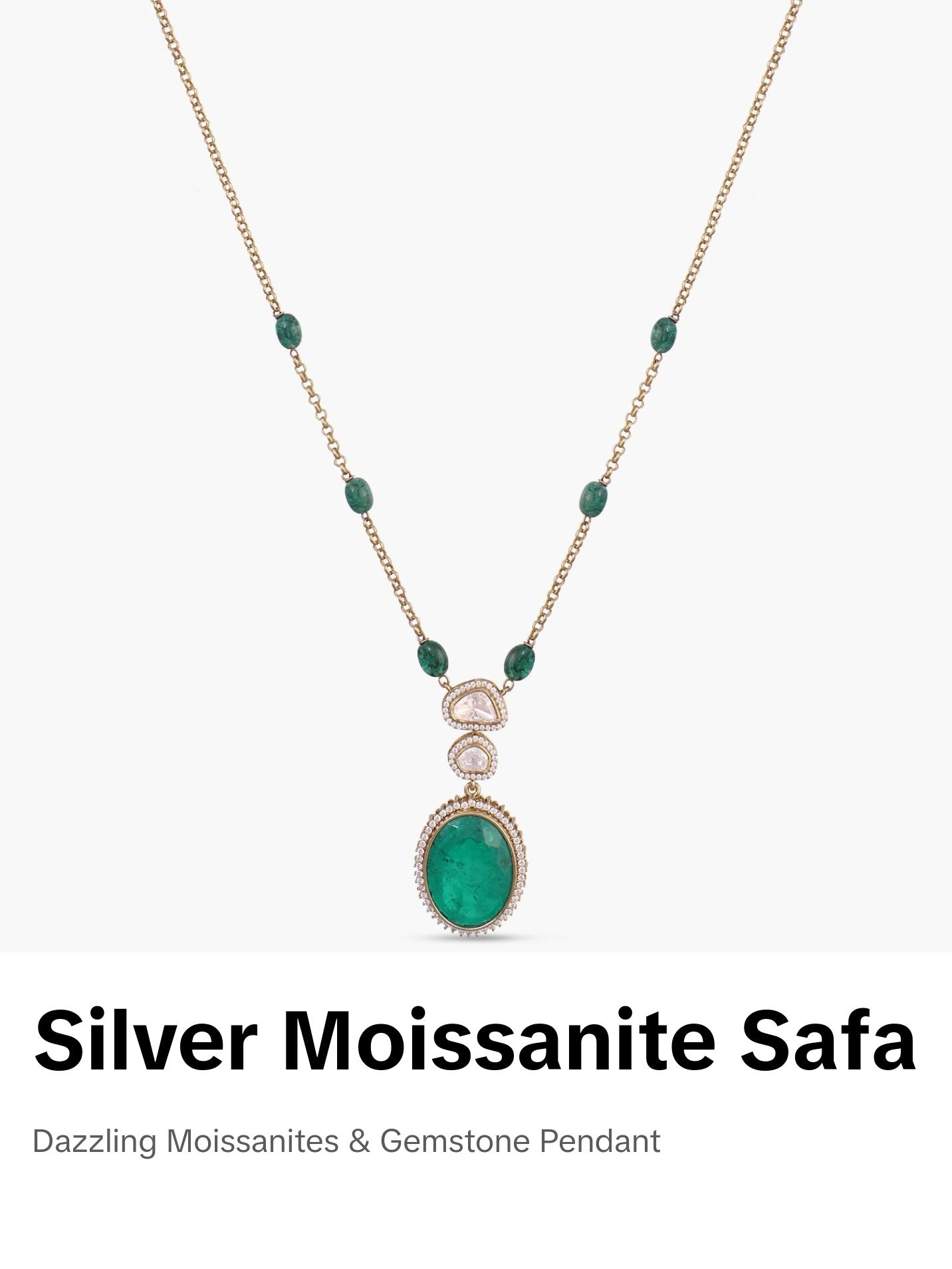 Safa Moissanites and Gemstone Silver Pendant Necklace