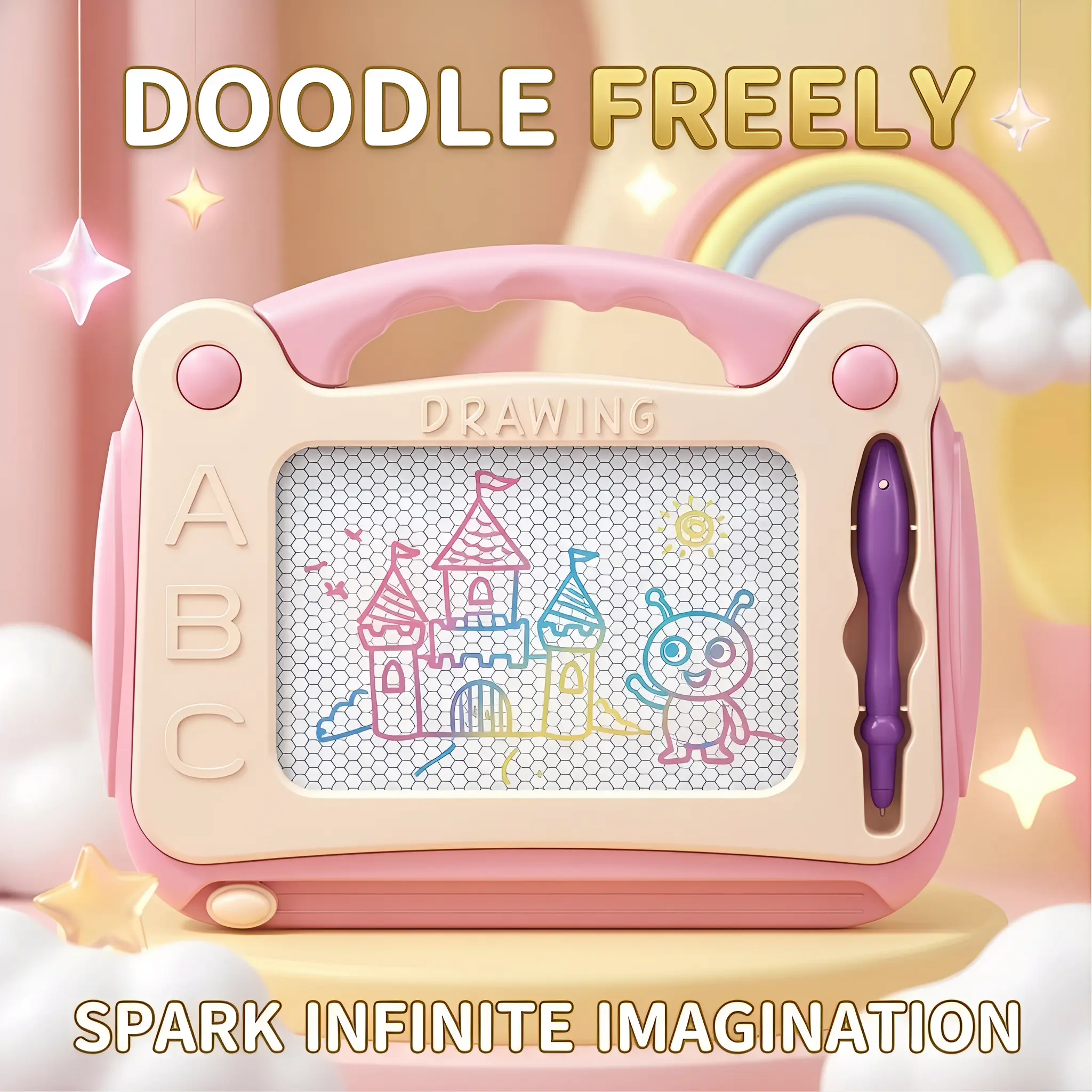 (US Stock)Mess-Free Magnetic Drawing Board for Toddlers 1-3 | Erasable Doodle Pad Toy with Pen | Educational Arts & Crafts Learning Board | Perfect Car Travel & Birthday Gift for Kids