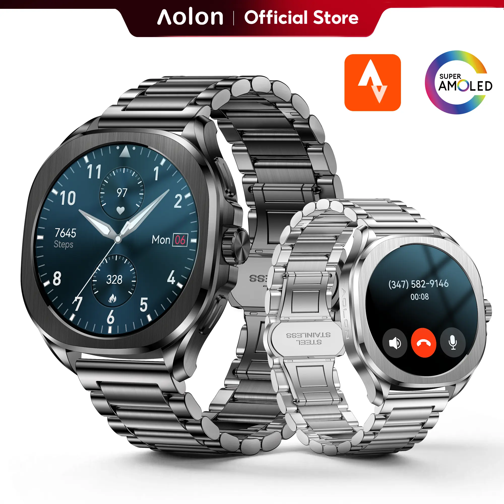 【Outdoor Business】Aolon Cube Smart Watch: AMOLED AOD Display, Bluetooth Calling, Sleep & Fitness Tracking, 140+Sports Modes, Fast Charging, 20-Day Battery, AGPS, IP68 & 1ATM IP68 Waterproof, Premium All-Metal Design.#sohochic#tiktok shop back to school