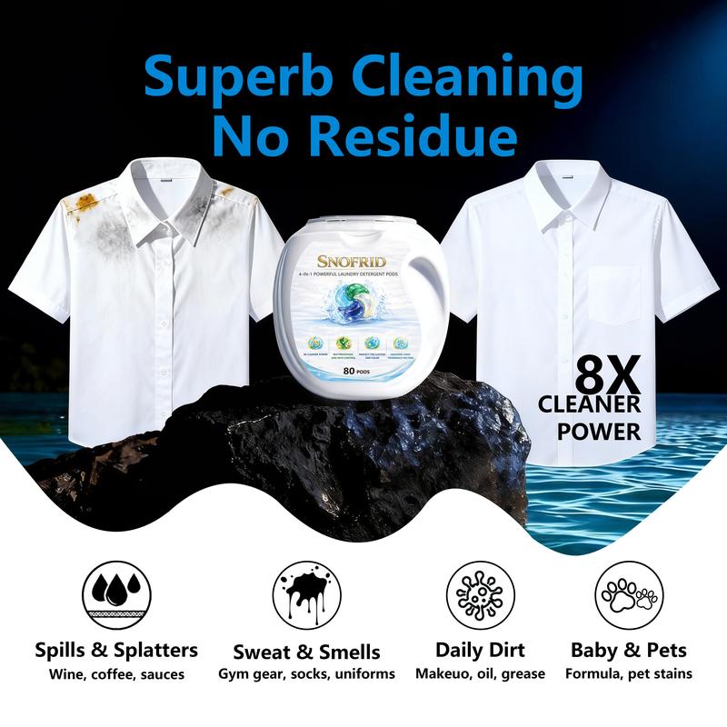 Snofrid 4-IN-1 POWERFUL LAUNDRY DETERGENT PODS,80 pods per tub, Long-Lasting Fragrance, Portable Laundry Detergent Beads for Home & Travel Snofrid 4-IN-1 POWERFUL LAUNDRY DETERGENT PODS,80 pods per tub, Long-Lasting Fragrance, Portable Laundry Detergent Beads for Home & Travel