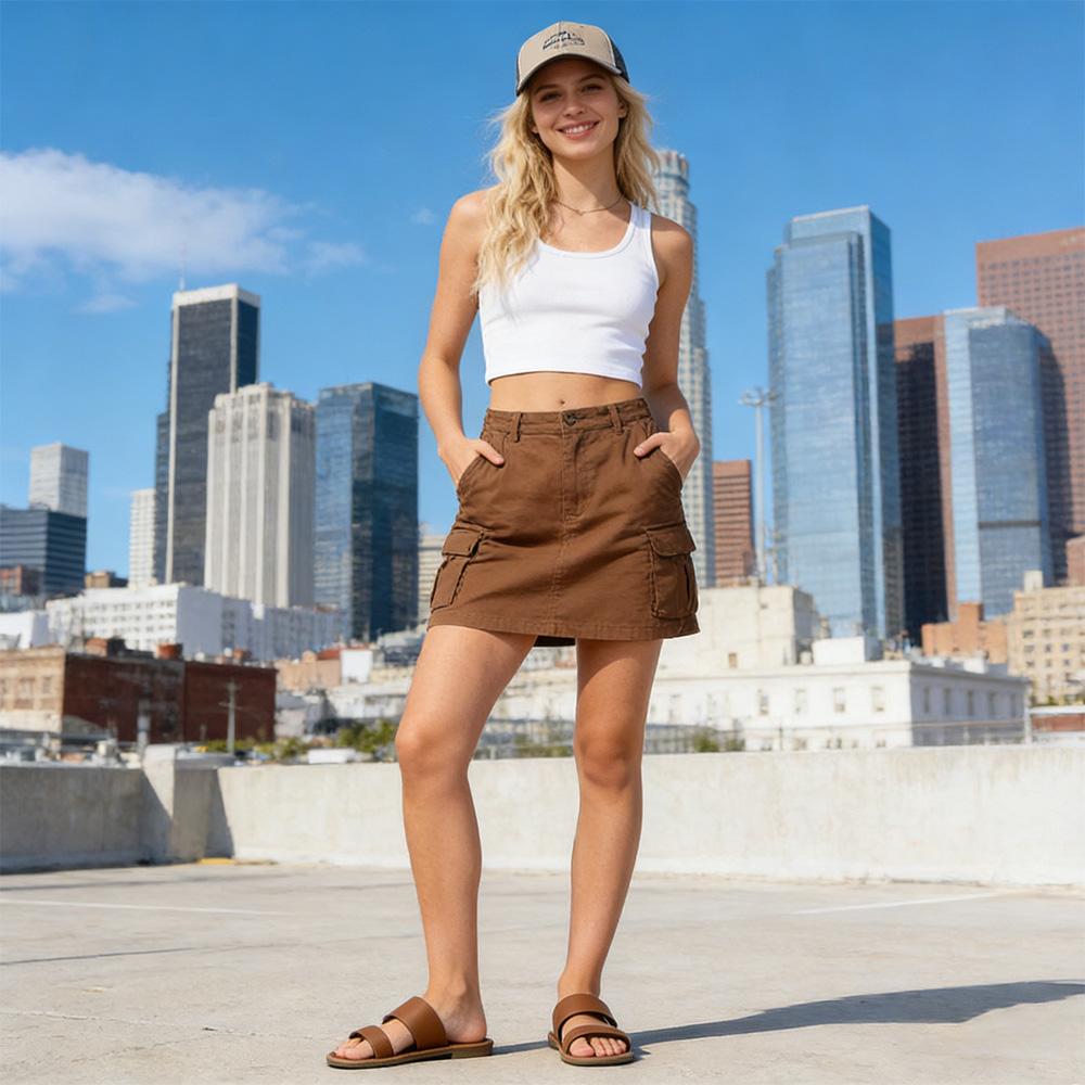 Women's Flat Sandals Two Strap Slide Sandals Square Toe