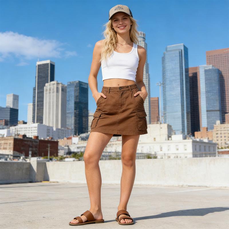 Women's Flat Sandals Two Strap Slide Sandals Square Toe