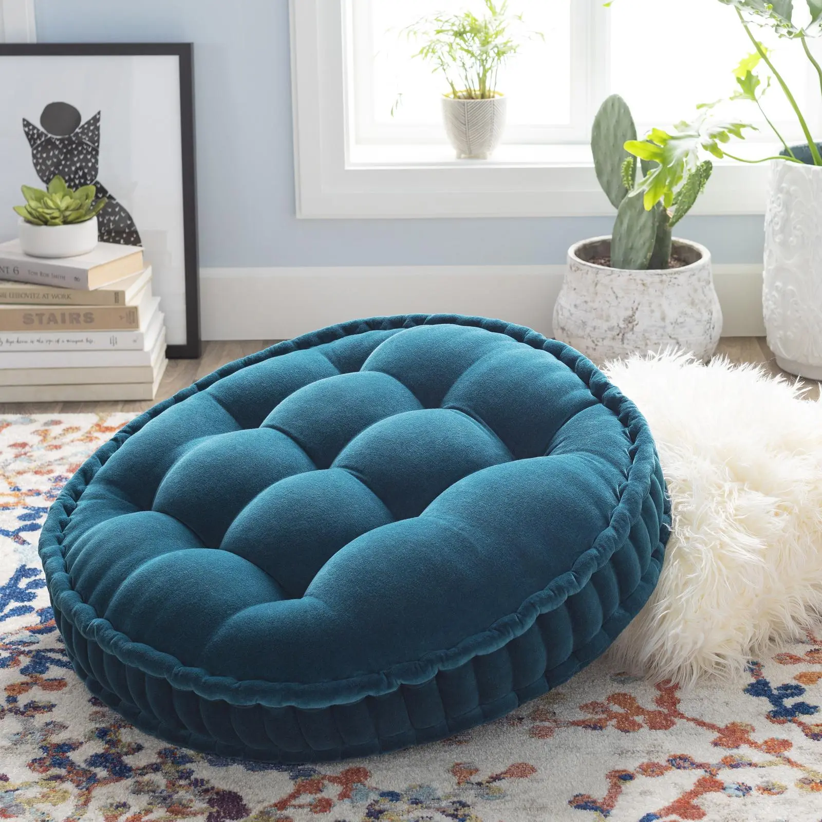 Livabliss Modern Bauble Floor Pillow - 100% Cotton Floor Cushion Cover with Welt Edge, Solid, Multi-Size, Multi-Functional, All Seasons, for Living Room, Bedroom, Spot Clean Only with Mild Detergent