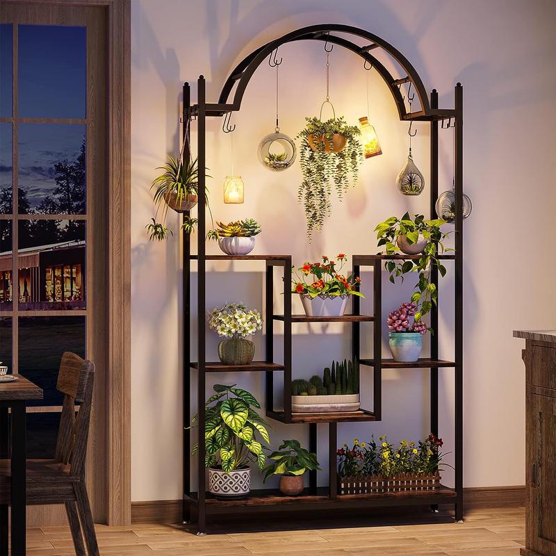 Tribesigns 74.8" Tall 5-Tier Tall Indoor Plant Stand Hanging Hooks Metal Decor Racks Metal Shelf Organiser Wood Photo Wooden Hangable Tribesigns 74.8" Tall 5-Tier Tall Indoor Plant Stand Hanging Hooks Metal Decor Racks Metal Shelf Organiser Wood Photo Wooden Hangable