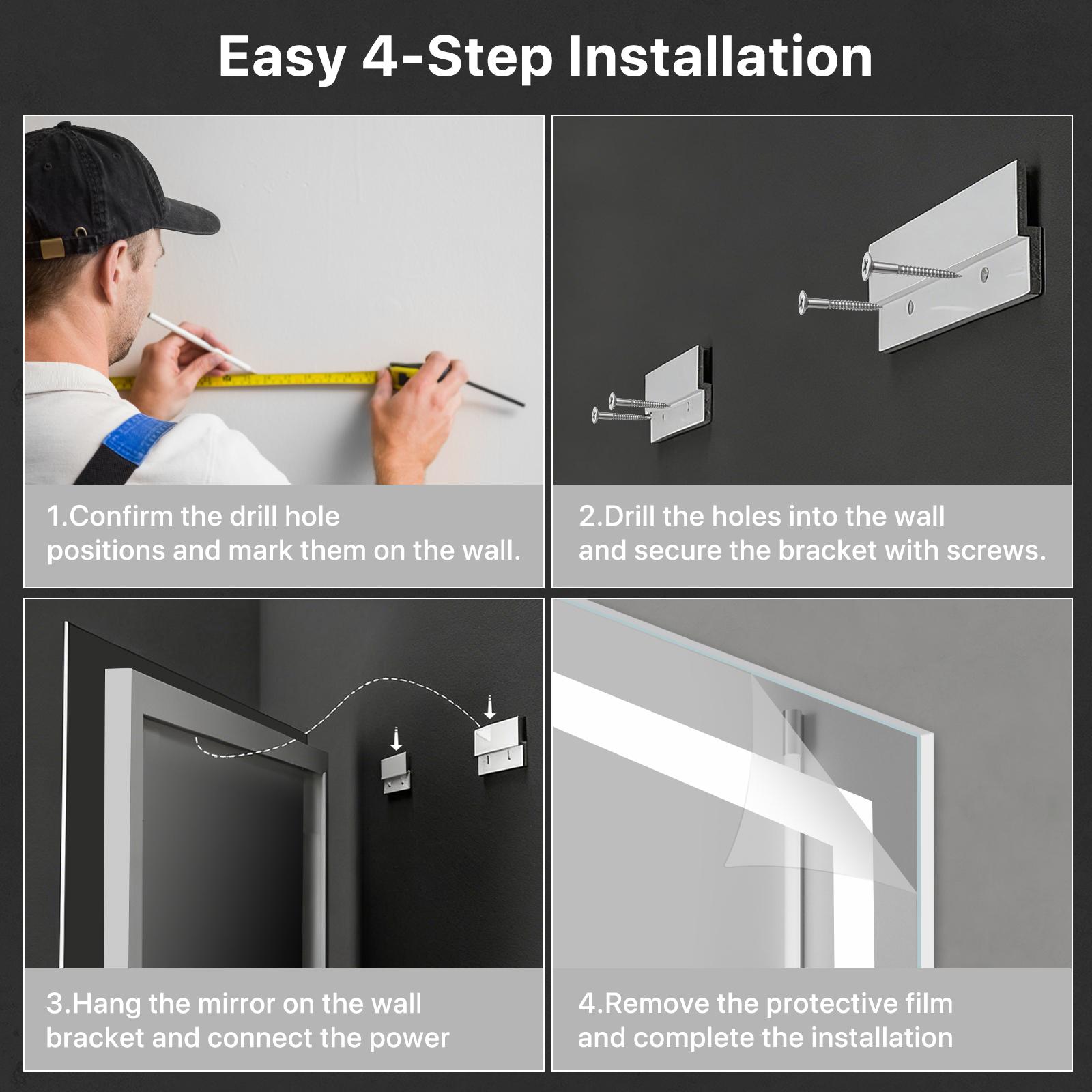 GLITGATE LED Bathroom Mirror with Lights, Over Sink Bathroom Mirror, Dimmable Bathroom Mirror with Touch Control, 3-Color Options, Wall Mounted, Defogging & Memory Timing Function, for Bedrooms, Closets, or Hallways, Tempered Glass