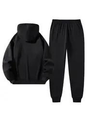 Men's 2-Piece Hooded Set, Paris Letter-Printed Hoodie, Drawstring Sweatpants