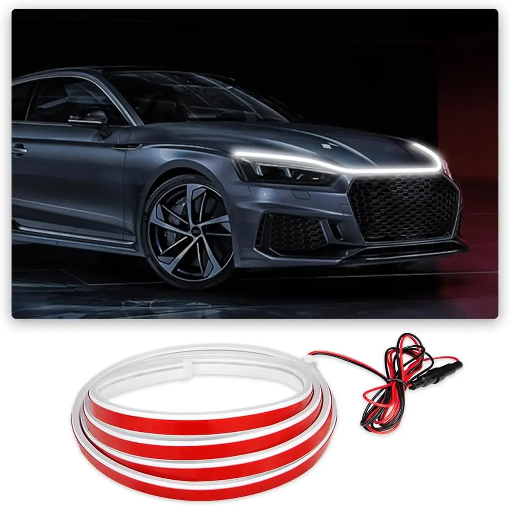 Car Hood Light Strip, 59 Inch Flexible LED Strip Waterproof Auto Daytime Running Lights, Vehicle Universal Exterior LED Strip Accessories Fits for Car, Truck, SUV, etc (White)