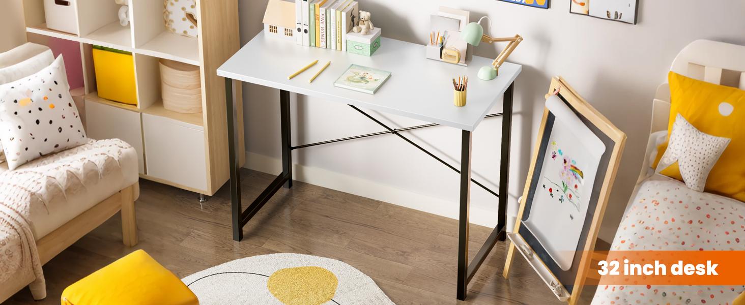 【Deal】SweetFurniture Small Computer Desk Home Office Desks Small Space Desk Study Table Modern Simple Style Table with Storage Bag and Iron Hook Bedroom