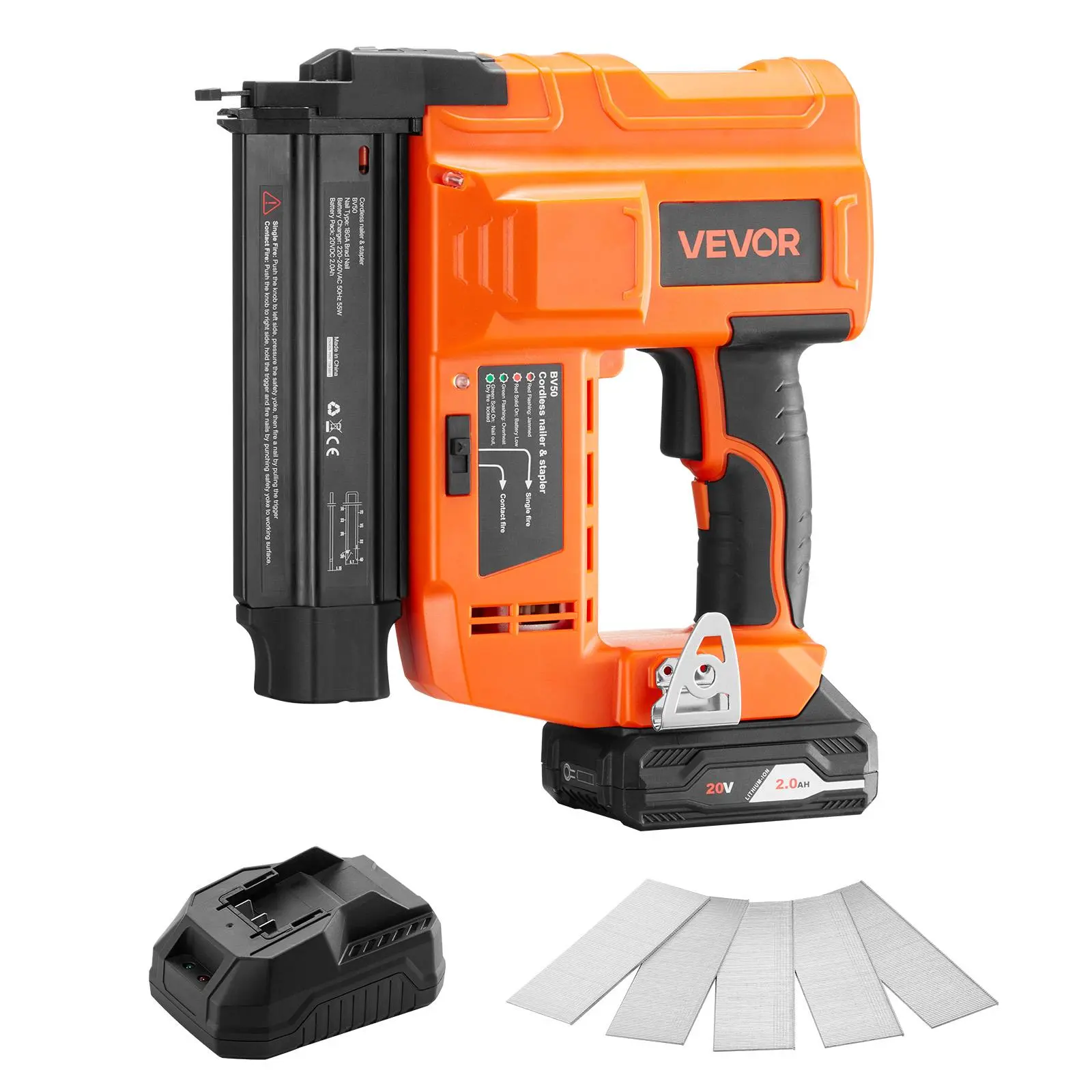 【Summerfinds】VEVOR Cordless Brad Nailer,18 Gauge20V Battery Powered Nail Gunwith 500 pcs Nails2.0 Ah Li-ion Battery and ChargerAdjustable Nailing Depthfor Home ImprovementWoodworkingDIY Project, Nailgun, Power Tool, Tools