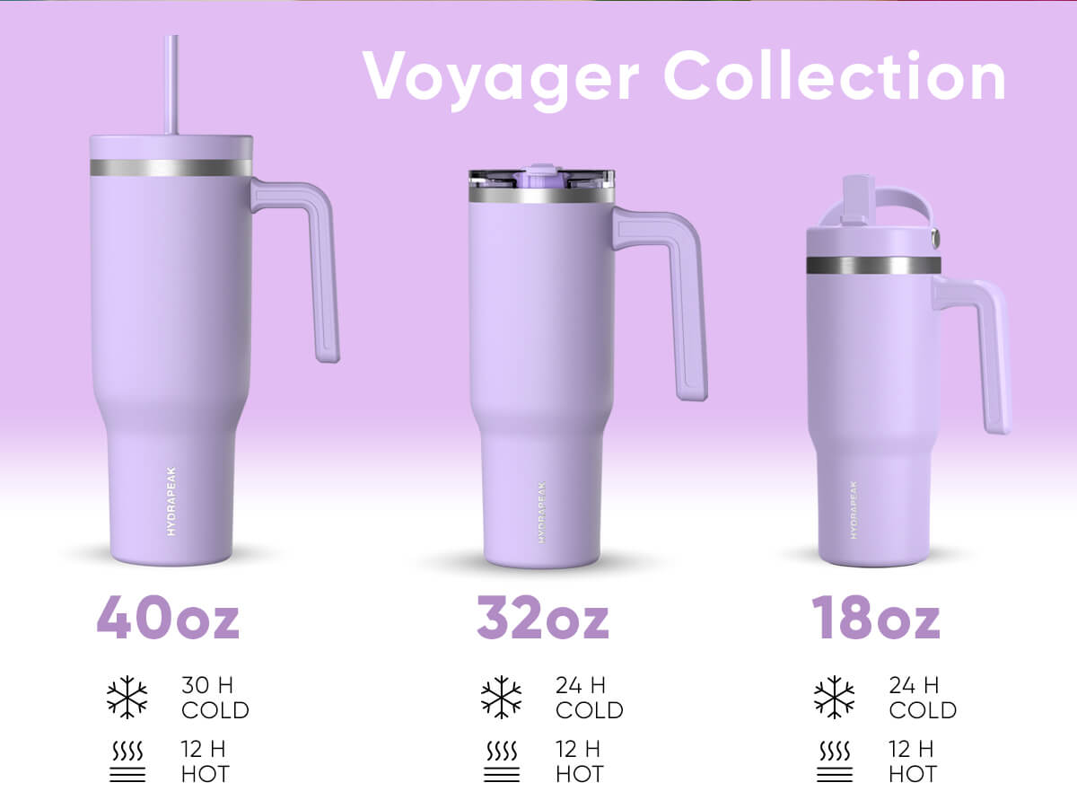HYDRAPEAK Voyager 40oz Stainless Steel Tumbler with Handle, Insulated Water Bottle with Straw & Lid, Reusable Travel Mug Flask - Containers